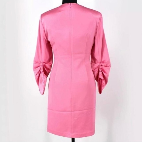 Cinq à Sept Barbie Pink Natalia Smooth Satin Long Sleeve Dress - Picture 8 of 16